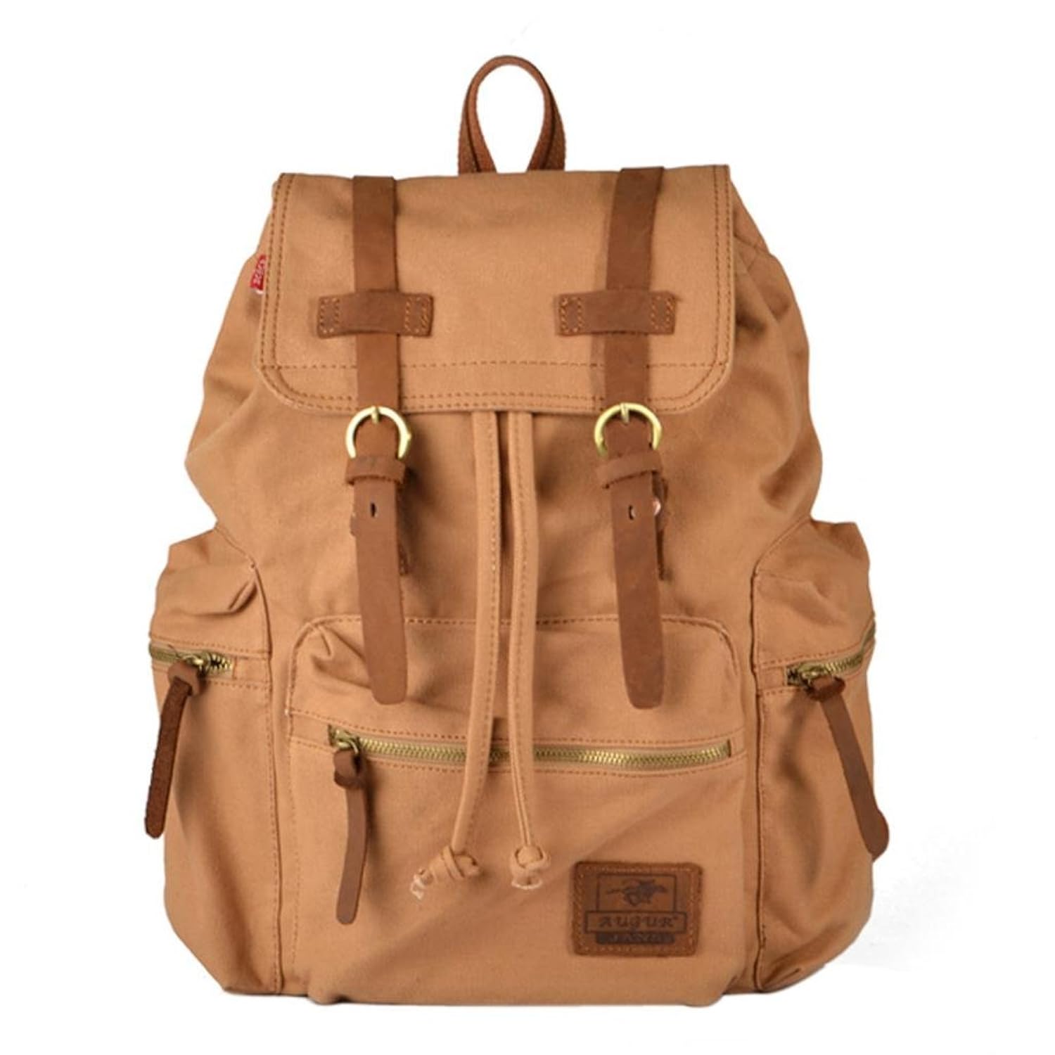 ecocity 复古帆布背包单肩包帆布书包徒步旅行户外包(卡其色)